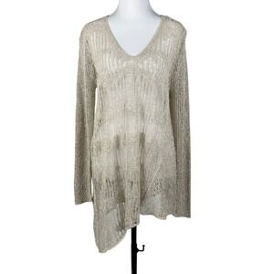Eileen Fisher Melange Linen Knit Tunic Womens M Beige V‎ Neck Sheer Neutral NEW